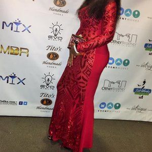 Auditions Red Sequin Floor Length Gown